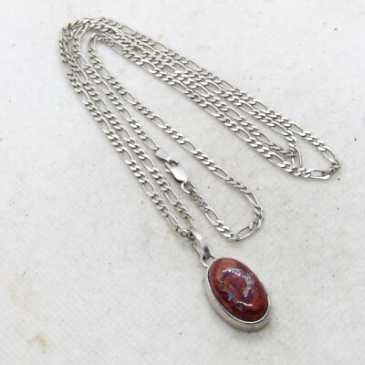 Hallmarked Sterling Silver 925 Brown Agate Necklace 28.5'' K5774
