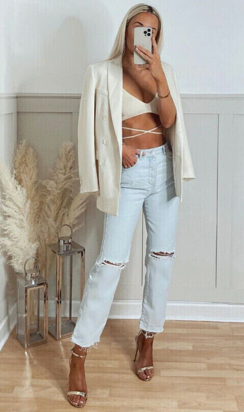 ZARA NEW WOMAN Z1975 RIPPED HIGH WAIST STRAIGHT LEG JEANS ZARA NEW WOMAN Z1975 RIPPED HIGH WAIST STRAIGHT LEG JEANS