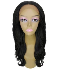 LUXLUXE Cleo Wavy Layered 21 in 4X4 Hand Tied Lace Front Wig, Natural Black