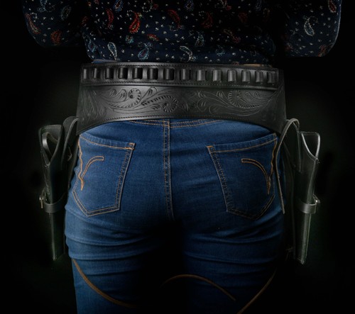NEW 44/45 Cal Tooled Holster Gun Belt Drop Loop LEATHER Western RIG SASS Cowboy - Picture 2 of 44