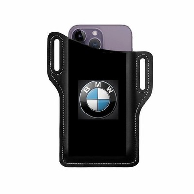 BMW Cellphone Case -  Enameled Steel Emblem - Black Leather Belt Holder