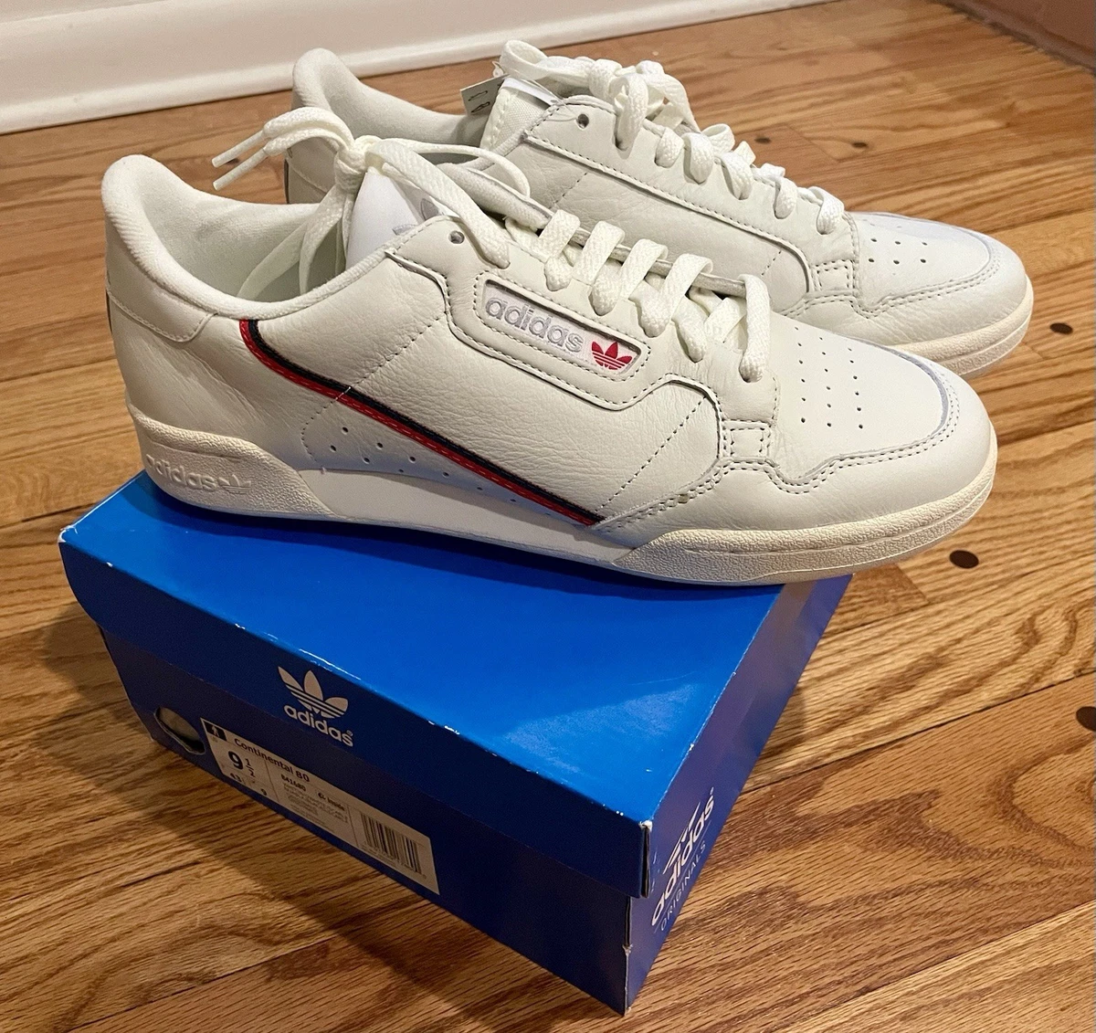 Adidas Continental 80 Shoes Mens 4.5 Womens 5.5 Off White/Scarlet Sneaker B41680 Adidas Continental 80 OFF WHITE/SCARLET On-Feet + Unboxing  main image 2