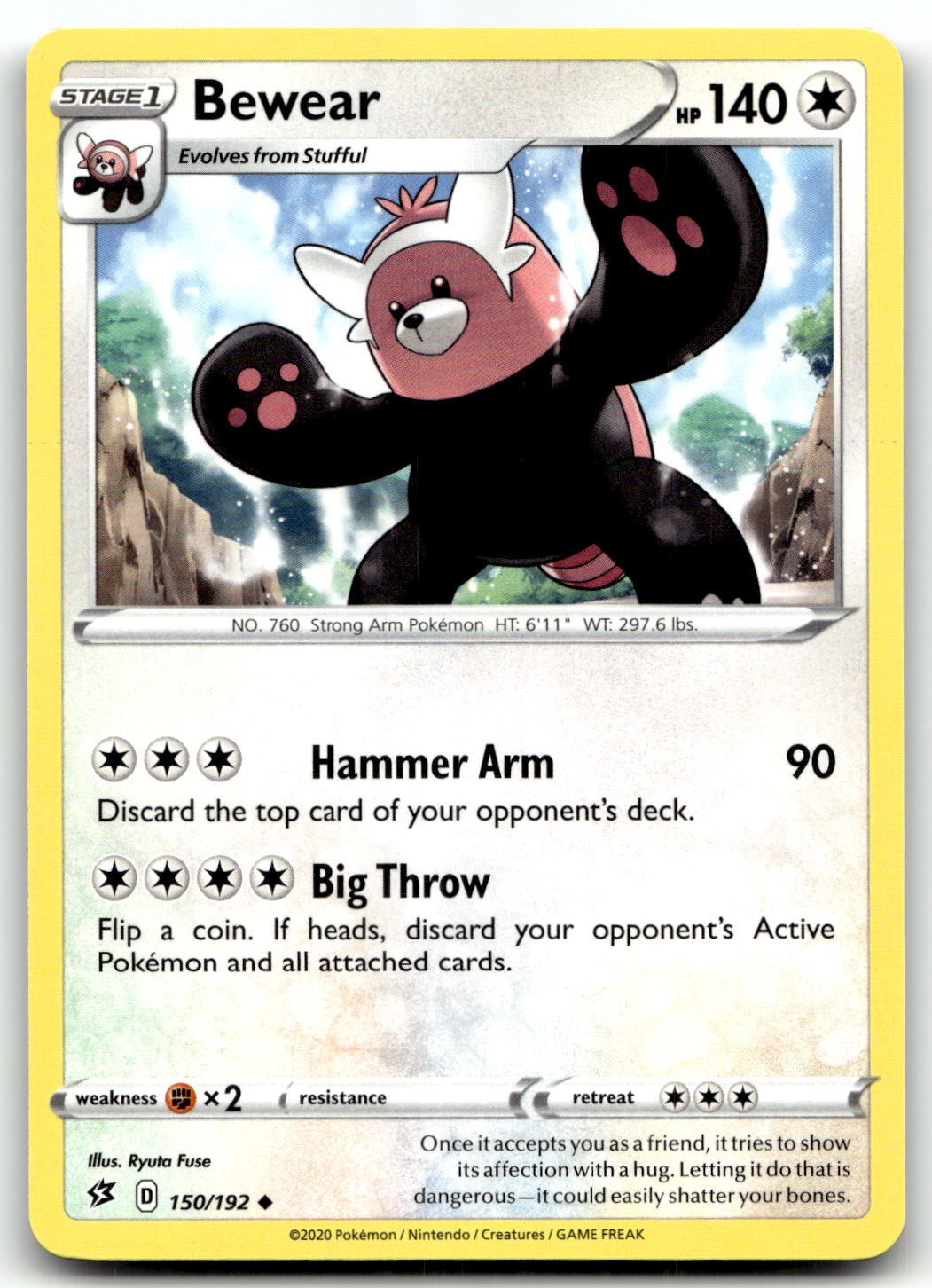 Bewear 150/192 SWSH02: Rebel Clash Uncommon Normal Pokemon TCG NM