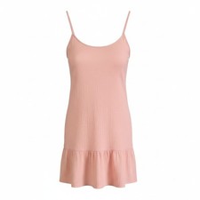 Universal Thread Sz S Strappy Sun Dress Pockets Ruffle Hem Pink Textured Cotton