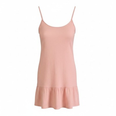 Universal Thread Sz S Strappy Sun Dress Pockets Ruffle Hem Pink Textured Cotton