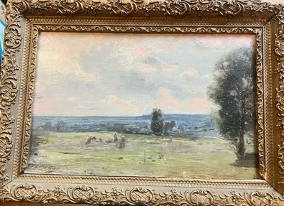 Tableau Ancien Gabriel Guérin XIXe HSP Peinture Paysans Barbizon Impressionnisme - Photo 1/4