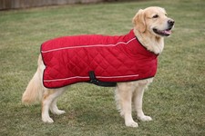 Large Dog Quilted Blanket Coat Red w/ Reflective Trim Adjustable Strap