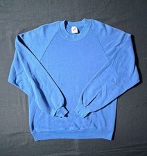 Vintage 80s Jerzees Blank Raglan Crewneck Sweatshirt USA Made Blue