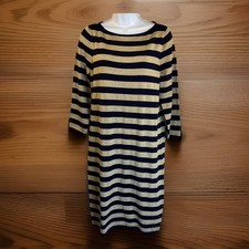 L Ralph Lauren Navy Blue Gold Striped Sweater Knit Dress M Preppy Sexy Classy