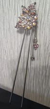 Vintage Womens Pink Rhinestone Dangle Hair Comb 2-Prong Hair Pin