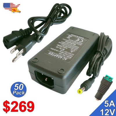 10~50 Pack 12 Volt Power Supply 5A Universal 120V To 12V LED Strip Transformer
