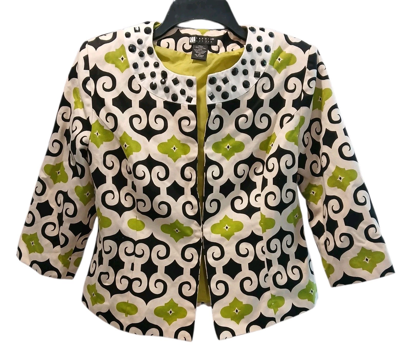 Carole Little Artsy Blazer Lightweight Jacket Medium  Green Black Unique Beaded