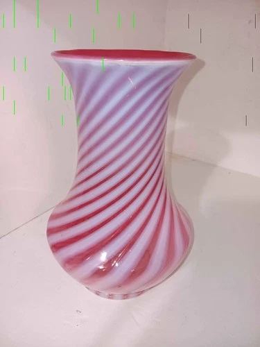 Fenton cranberry opalescent swirl art glass vase