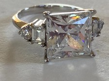 Cubic Zirconia Baguette Cut  Sterling Silver Ring Size 6