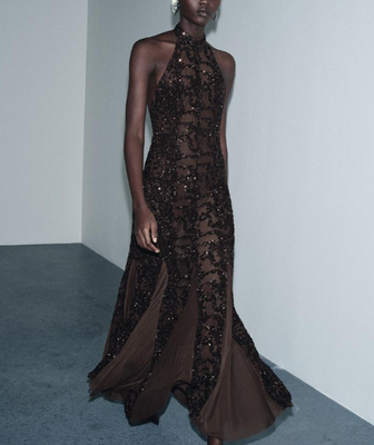 Zara Sequinned Halter Dress Brown Size S-L 1223/452/700 | eBay