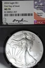 2024 NGC MS70 AMERICAN SILVER EAGLE FIRST DAY OF ISSUE #B52749