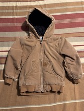 Kids Carhartt Jacket Canvas Brown Lined Youth Size S Small 7/8 Hooded Full Zip