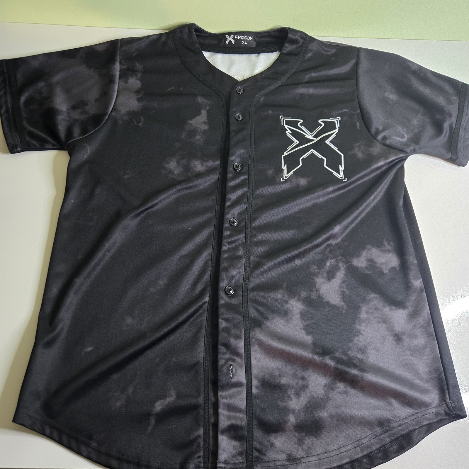 Embroidered Tie-Dye Button-Up Jersey Tour Black/Gray