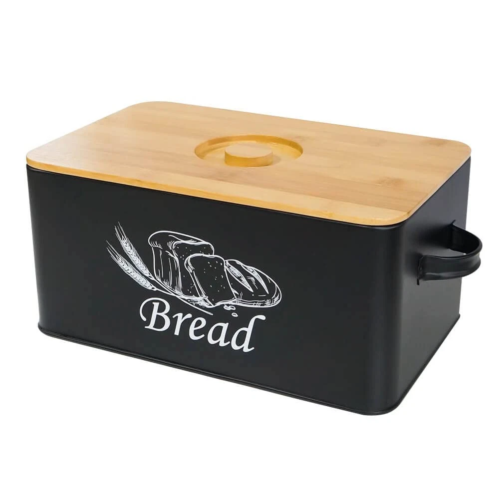 Bread with 3pcs Jars Coffee Sugar Tea for Kitchen Countertop White Metal Brea...