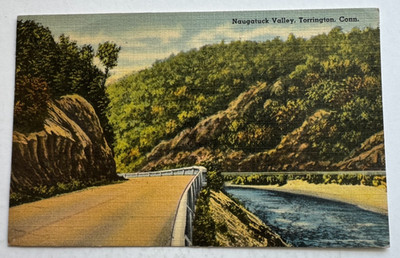 1945 CT Postcard Torrington Connecticut Naugatuck Valley river road highway