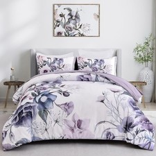 Floral Comforter Set King Size 3 Piece Purple Floral Bed in a Bag, Soft Micro...