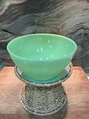 Vintage Jane Ray Jadite Green Mixing Bowl 7.5" Fire King  Ribbed Pattern