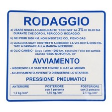 Aufkleber Einfahrvorschrift Rodaggio blau für Vespa PX 125 150 200 / Cosa 1 2