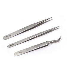 3PCS Precision Tweezers Stainless Steel Fine Bent  Heavy Duty for Electronics