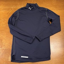 Under Armour Shirt Mens Small Blue Fitted Mock Neck Cold Long Sleeve Golf