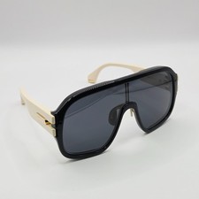 Gucci GG0663S 001 Black Ivory Bold Statement Shield Sunglasses Italy NEW