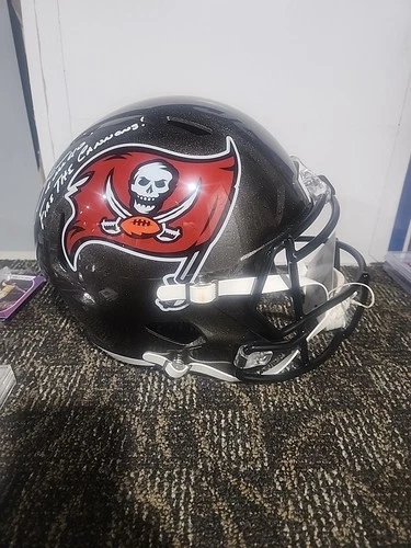 Mike Alstott signed Tampa Bay Buccaneers replica Speed helmet Fire The Cannon