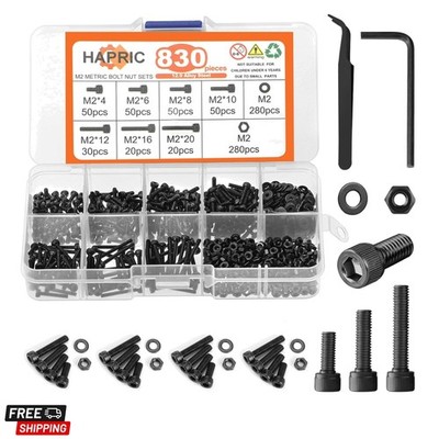 830 Pcs M2 Screws Kit Metric Bolts Kit M2*4mm/6mm/8mm/10mm/12mm/16mm/20mm Mac...