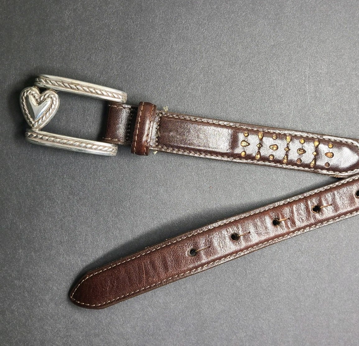 Vtg Brighton Belt Sz 32 M/L Woven Leather Silver Heart  display picture 3