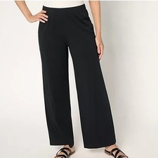 Denim Co XL Tall Black Beach Jersey Tall Full Length Wide Leg Pant A678643