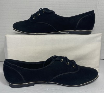 Aldo Black Suede Oxford Dress shoes Women 10  Gold Eyelet & Trim Preppy Classy