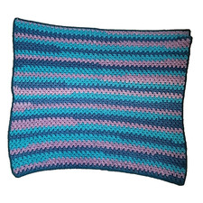 Handmade Pk/Turq/Blu/Grn Crochet Afghan Lap/Throw blanket Approx 36" X 40"