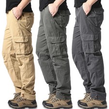 Men's Cotton Cargo Tactical Pants Loose Jogger Work Trousers Outdoor Sports Pant
