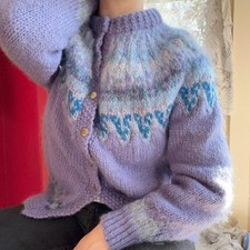 Vintage 1970s 1980s Periwinkle Blue Fair Isle Style Chunky Wool Sweater Size M