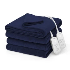 Sunbeam 13710 Electric Heated Bed Blanket Navy Soft Microplush 12 Heat Settings
