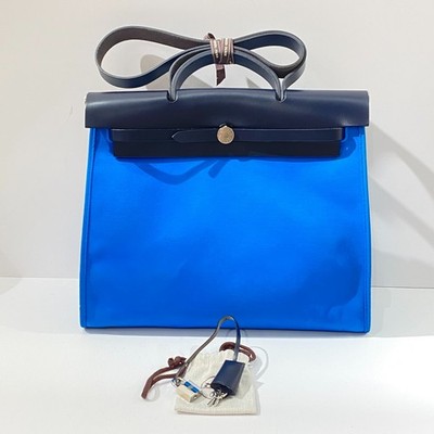 Hermes Herbag 39 Blue Silver Top Handle Crossbody Bag