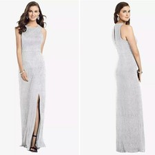 Dessy Collection Sleeveless Scoop Neck Metallic Trumpet Gown Silver 8 NWT #3063