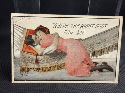 1913 Postcard You re The Right Sort For Me Man Woman Kissing Hammock Posted