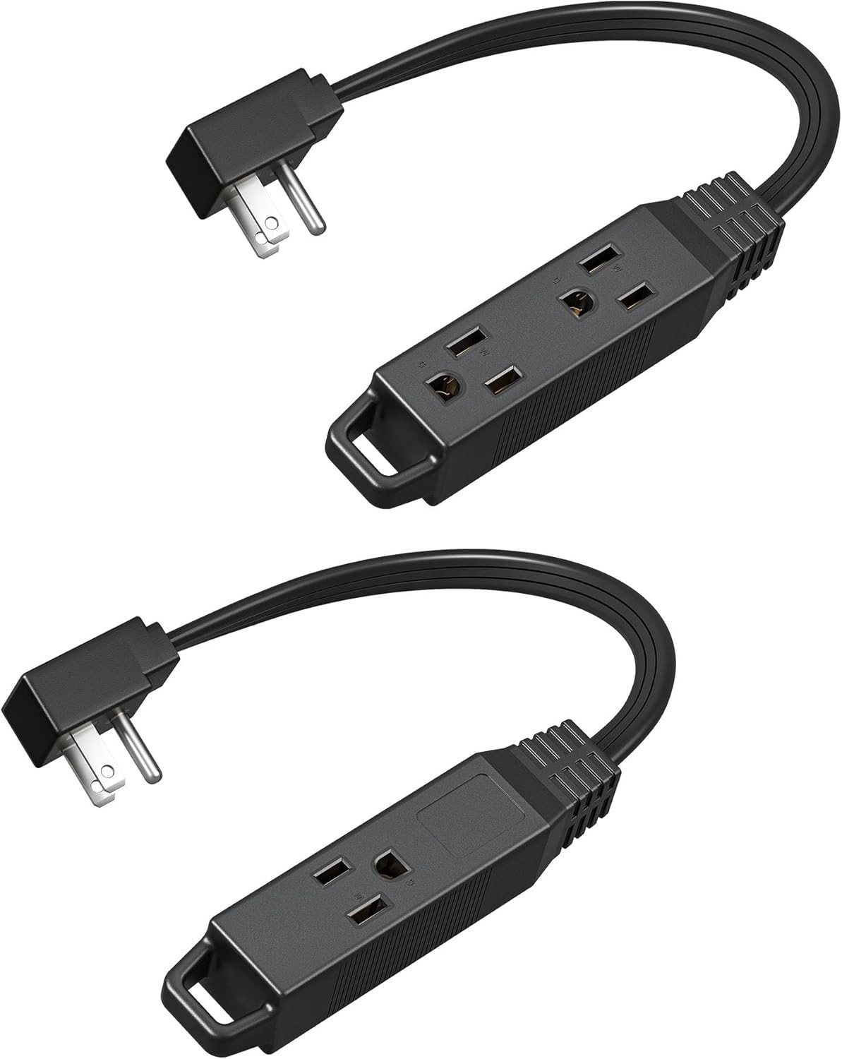 Flat Plug Extension Cord 1 FT - 3 Outlets Power Strip, Space-Saving Design