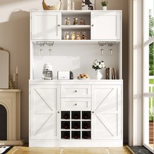 Tall Pantry Cabinet Kitchen Cupboard w/ Wine Storage, Adjustable Shelves, White