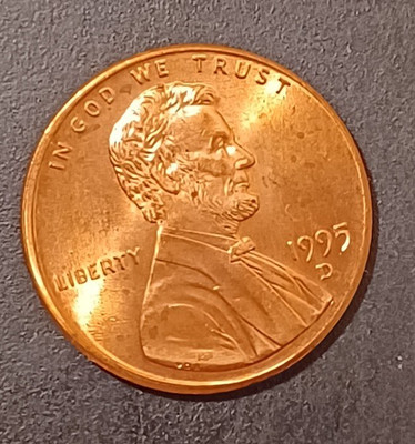 1995-D Lincoln Memorial Cent Penny US Coin Close AM Off Center Rim or Edge  (#7)