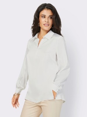 Bluse weiß 40 Creation L Damen Bluse mit Hemdkragen Satin-Qualität ecru 1.4416