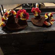 2 Vintage Crochet Chicken Rooster Handmade Farm Country CottageThanksgiving
