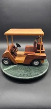 Handcrafted Wooden Golf Cart Model - Miniature Golf Display Piece with Clubs 8"