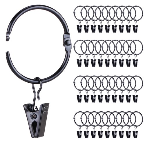 36 Pack Openable Metal Curtain Rings with Clips, 1.22 Inch Interior Diameter,...