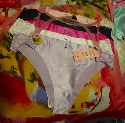 5 NEW JUICY COUTURE JC7942 5PKA MF NO PANTY LINES SATIN BIKINI PANTIES XL